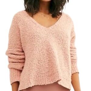 Free People Pink Textured V-Neck Sweater